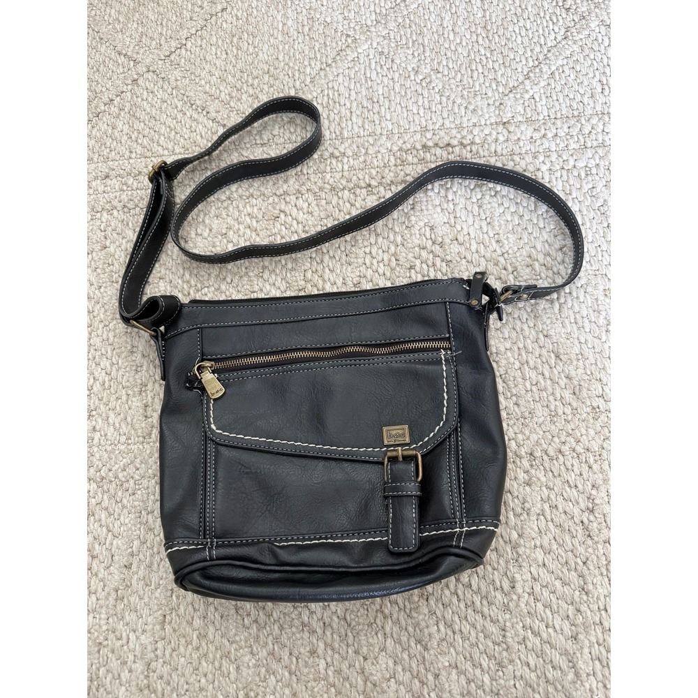 BOC Born Concept Black Crossbody Bag Faux Leather Multi Pocket Adjustable Strap